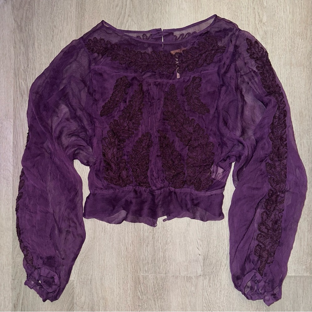 Free People Purple Ruffled Crop Blouse